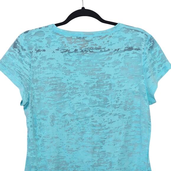 Seven7 Womens Burnout Tee Size L Blue Sheer Short Sleeve Embellished Top - Picture 10 of 11